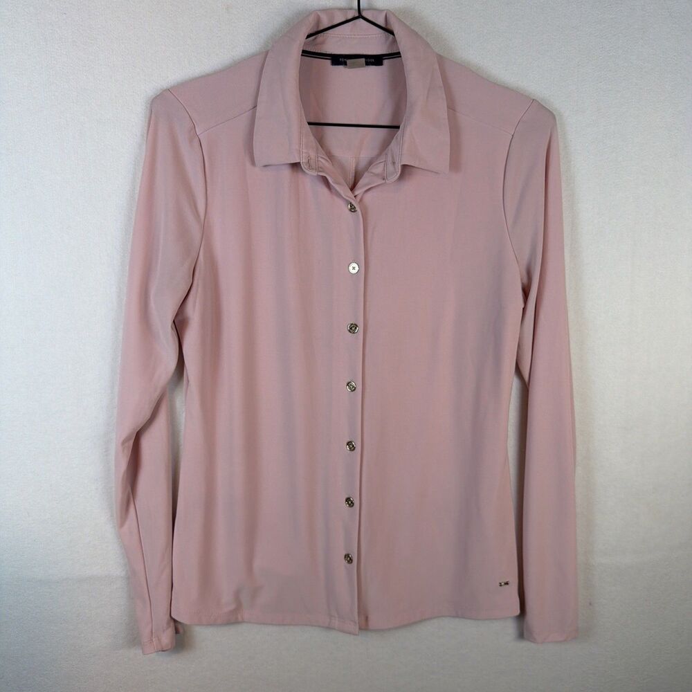 Tommy Hilfiger Womens Small S Pink Knit Long Sleeve Button Up Shirt Top